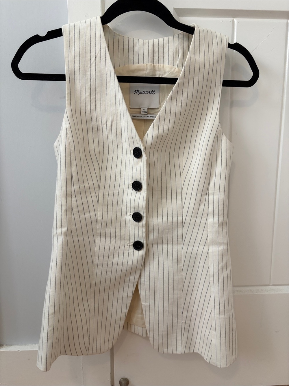 Madewell Cream Pinstripe V-Neck Button Front Vest